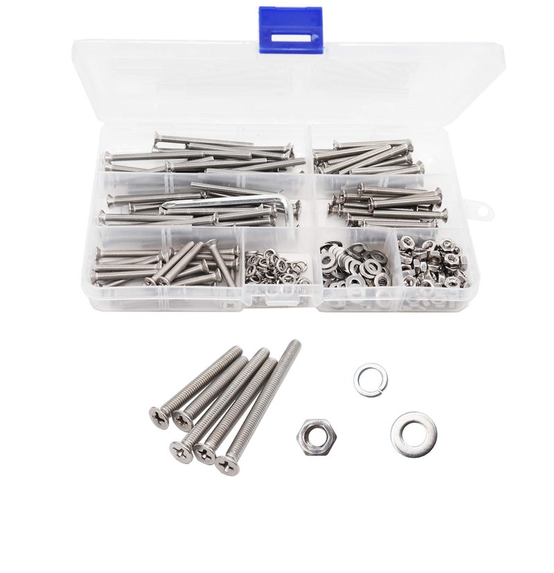 cSeao M3 M4 M5 M6 Countersunk Flat Phillips Machine Screws Hex Nut Flat Washers Spring Washers Assortment Kit 304 Stainless Steel (340pcs M4 x 30/35 / 40/45 / 50mm) - Image 1